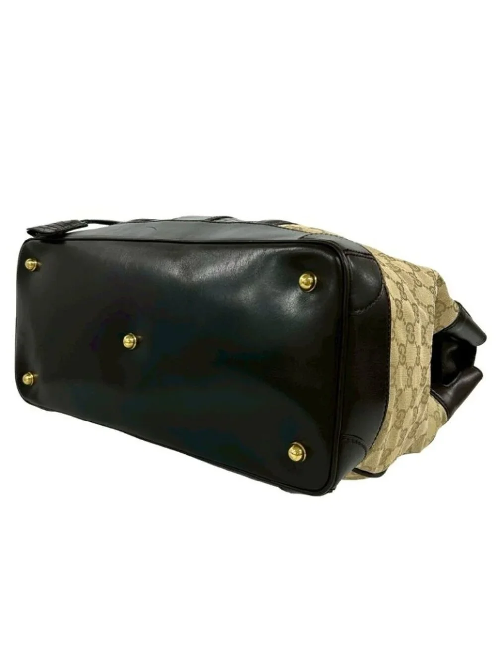 Gucci GG Canvas Croco Embossed Leather Tote Boston Bag Beige Brown - Picture 8 of 10